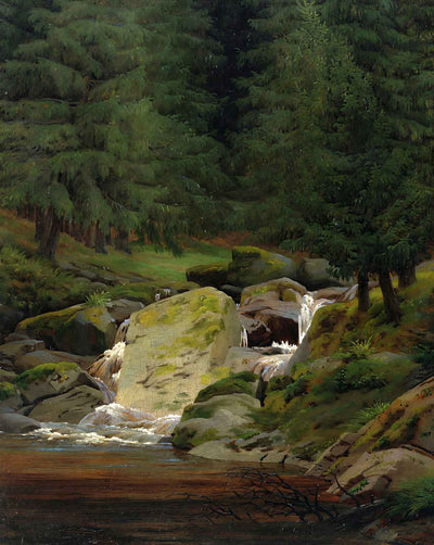 Pines at the Waterfall art print by Caspar David Friedrich (1828)