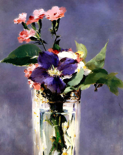 Pinks and Clematis in a Crystal Vase art print by Edouard Manet (1882)