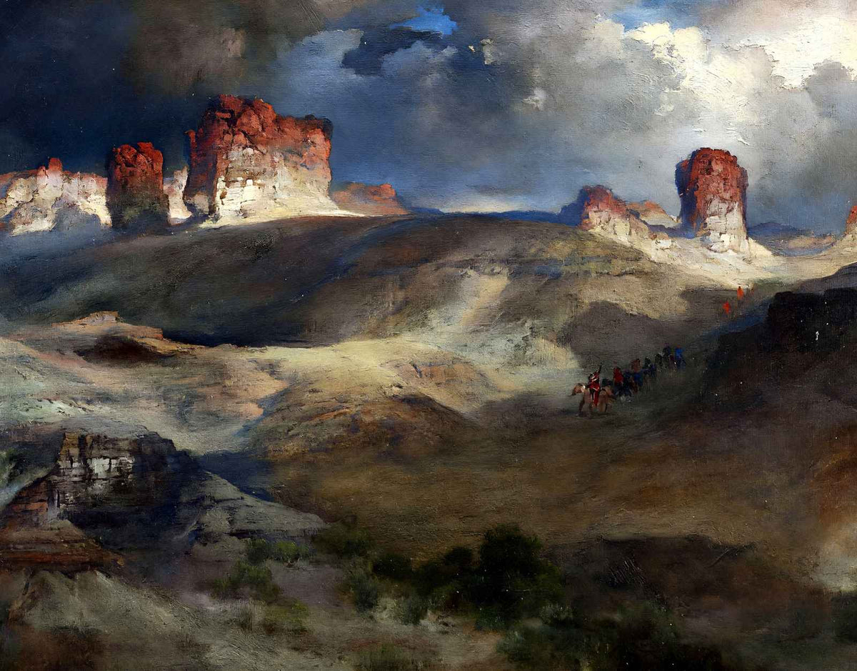 Pine Buttes, Wyoming Art Print Painting by Thomas Moran (6 Sizes) - Restored