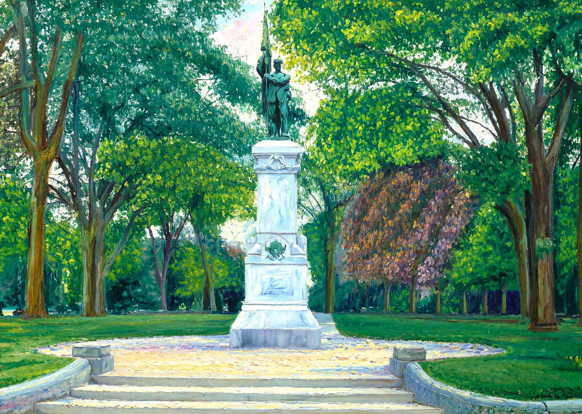 Soldier's Monument and Park, Pittsfield, MA in 1906 Painting Print (7 Sizes)