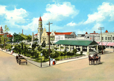 Plaza and Market St Augustine FL in 1908 Vintage Print (7 Sizes) - Reproduction