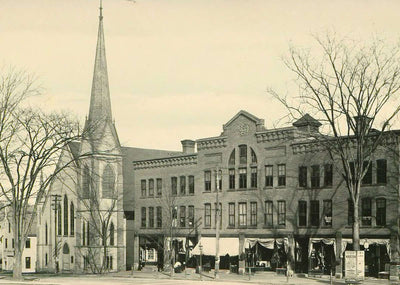 Methodist Church and Kidder Building Plymouth NH in 1905 Vintage Print