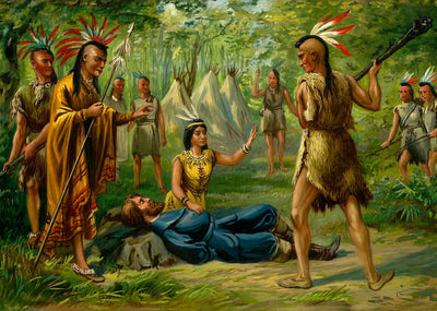 Pocahontas Saving the Life of John Smith in 1907 Art Print (7 Sizes)