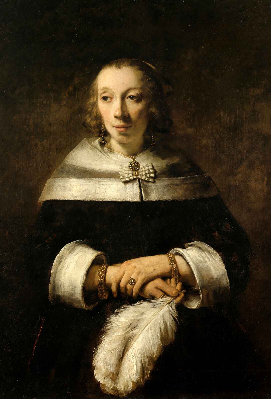 Portrait of a Lady with an Ostrich Feather Fan 1658 Rembrandt Print (6 Sizes)