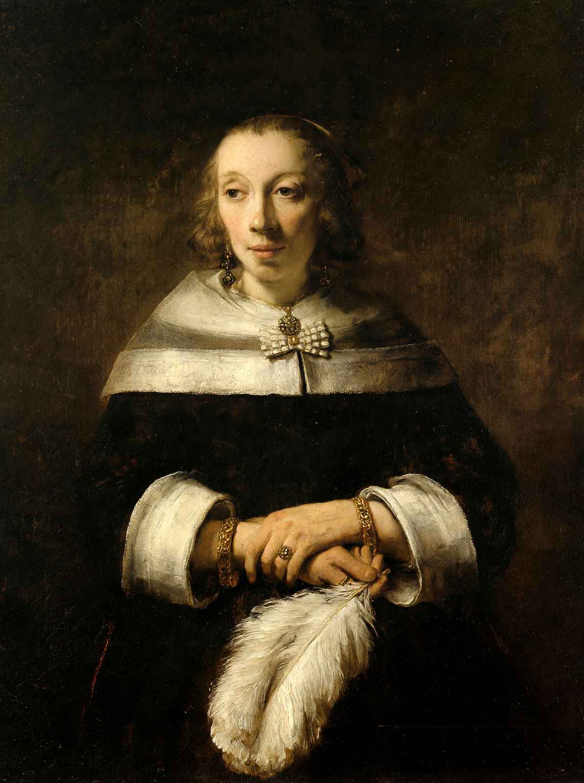 Portrait of a Lady with an Ostrich Feather Fan 1658 Rembrandt Print (6 Sizes)