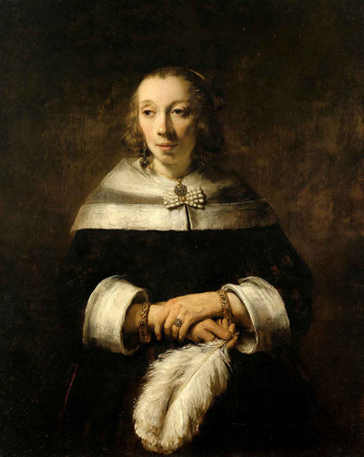 Portrait of a Lady with an Ostrich Feather Fan art print by Rembrandt (1658)