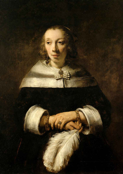 Portrait of a Lady with an Ostrich Feather Fan 1658 Rembrandt Print (6 Sizes)
