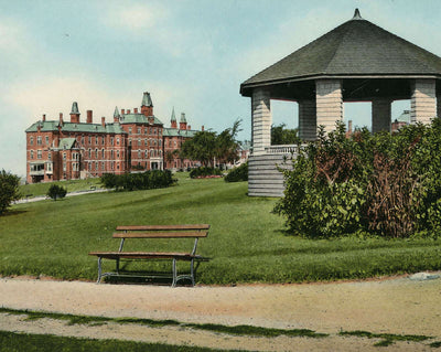 Maine General Hospital from Western Promenade vintage print