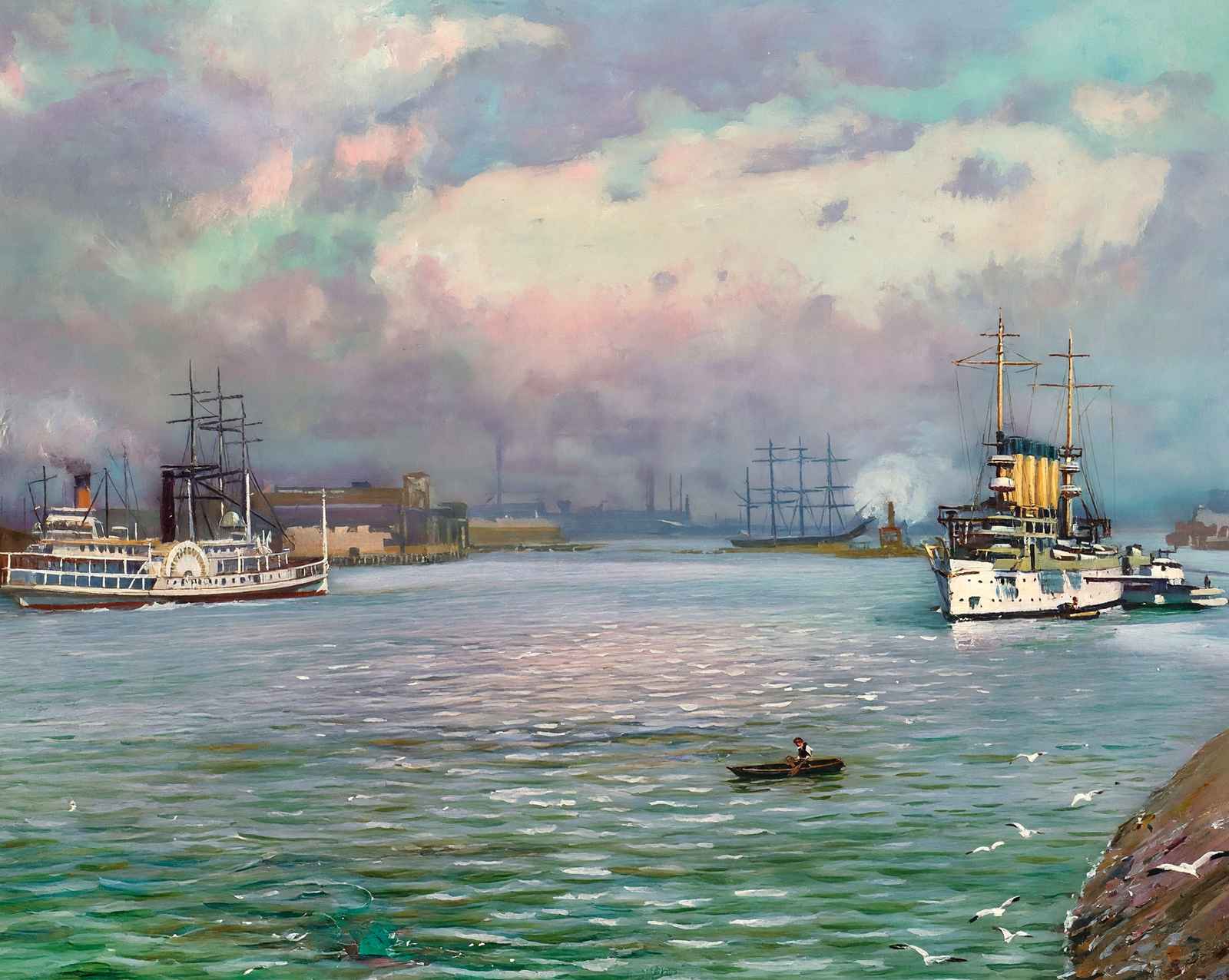Portland Harbor in 1908 art print