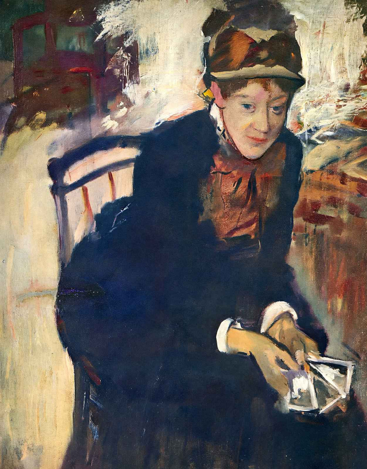 Portrait of Miss Cassatt, Holding the Cards 1876 by Cassatt Art Print (6 Sizes)