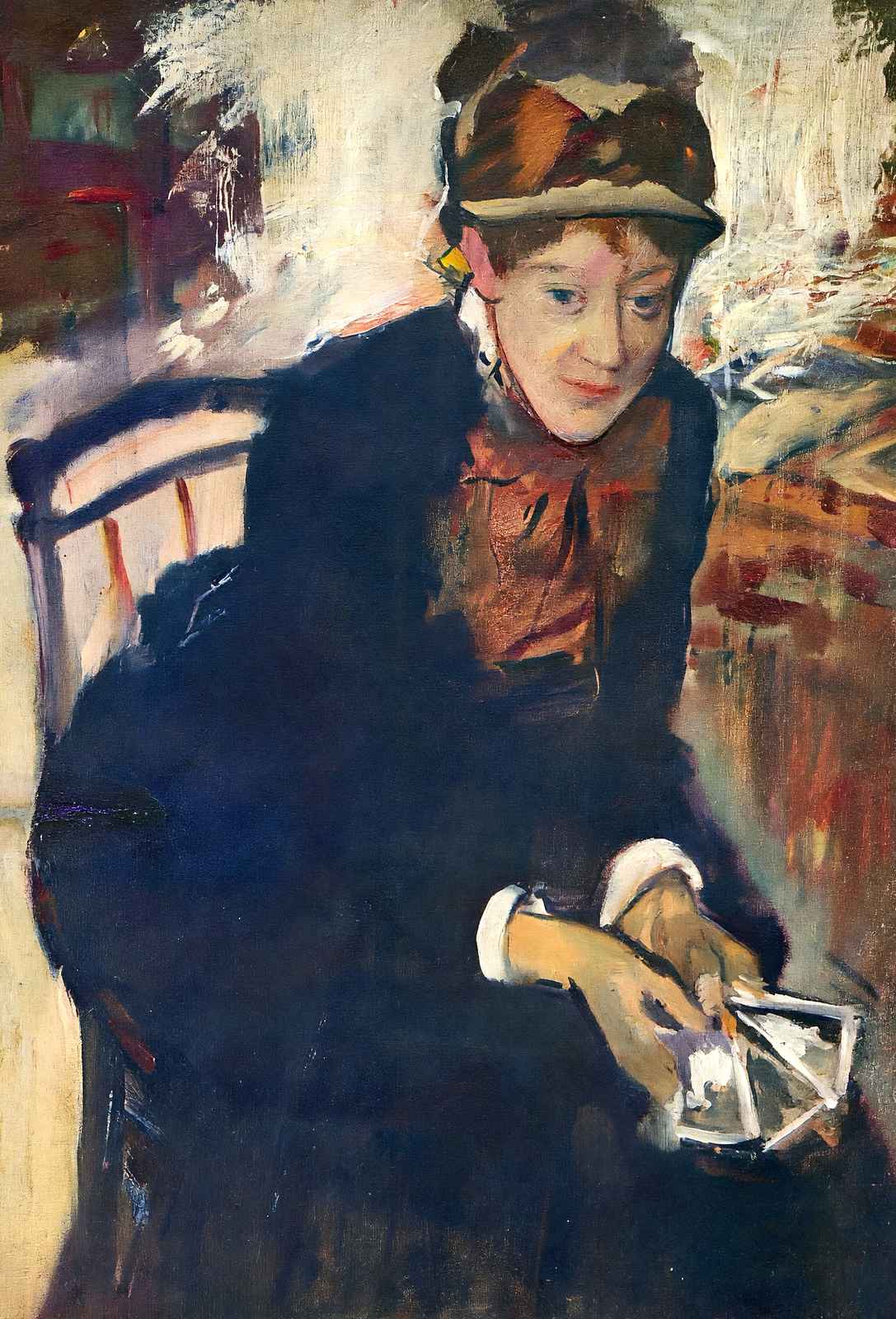 Portrait of Miss Cassatt, Holding the Cards 1876 by Cassatt Art Print (6 Sizes)