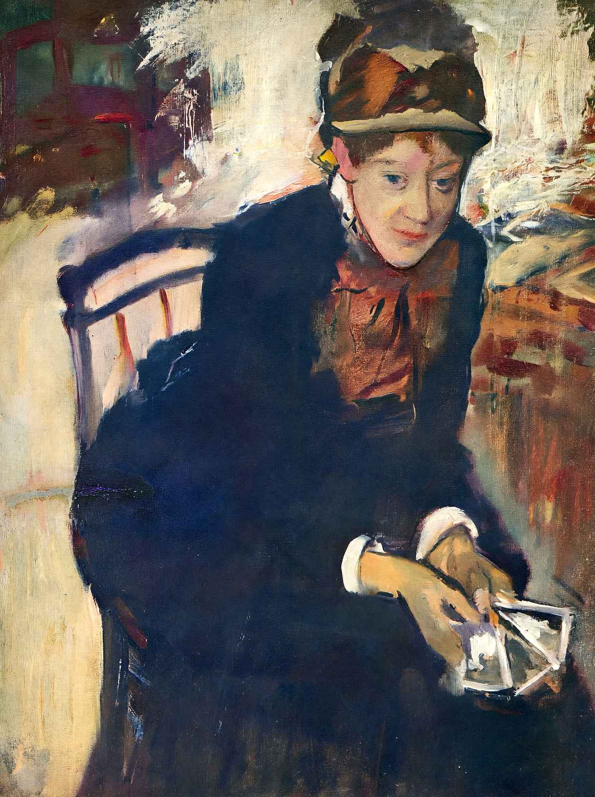 Portrait of Miss Cassatt, Holding the Cards 1876 by Cassatt Art Print (6 Sizes)
