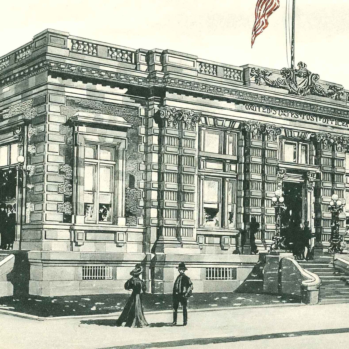 Post Office Champaign Illinois in 1905 Vintage Print (7 Sizes) - Retouched