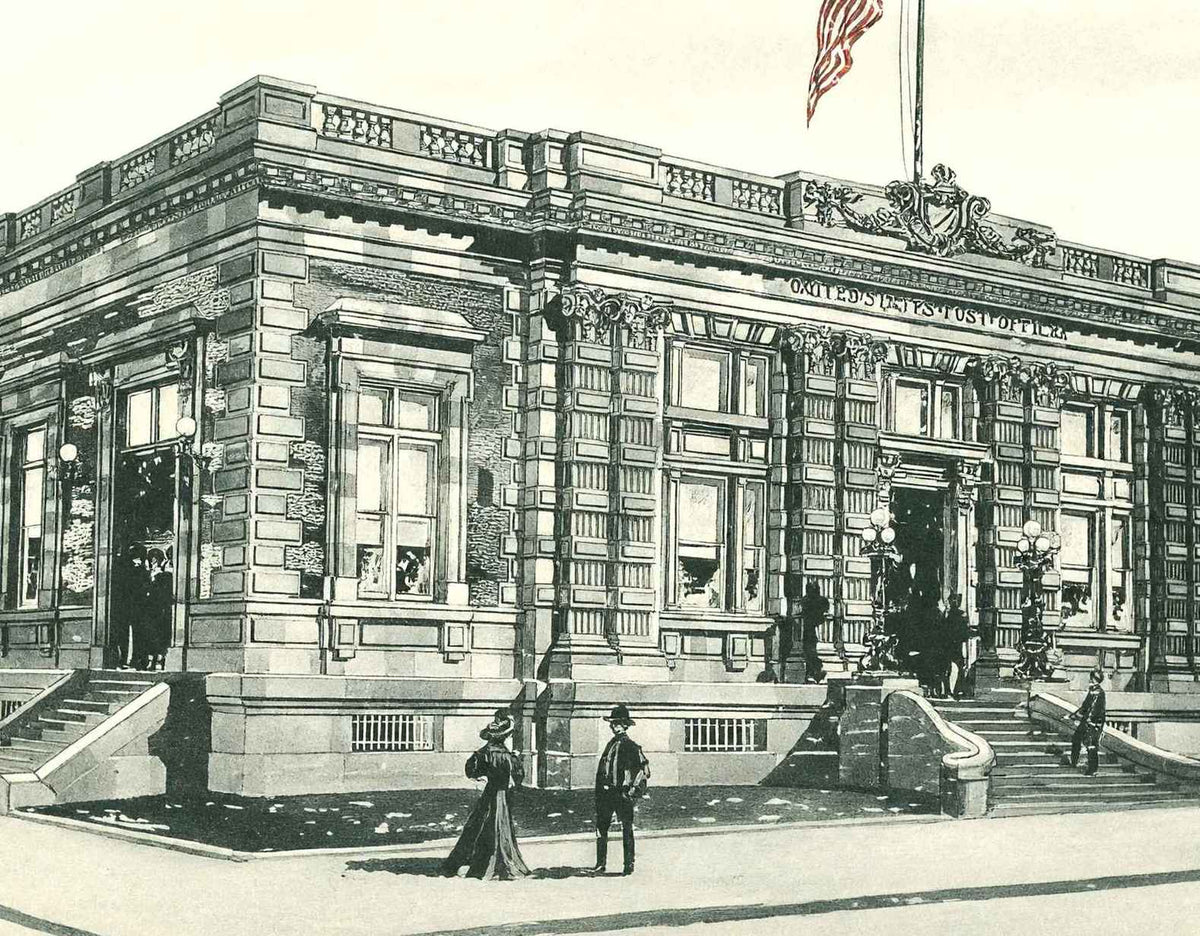 Post Office Champaign Illinois in 1905 Vintage Print (7 Sizes) - Retouched
