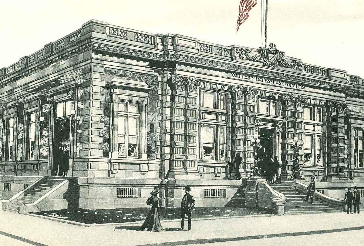 Post Office Champaign Illinois in 1905 Vintage Print (7 Sizes) - Retouched