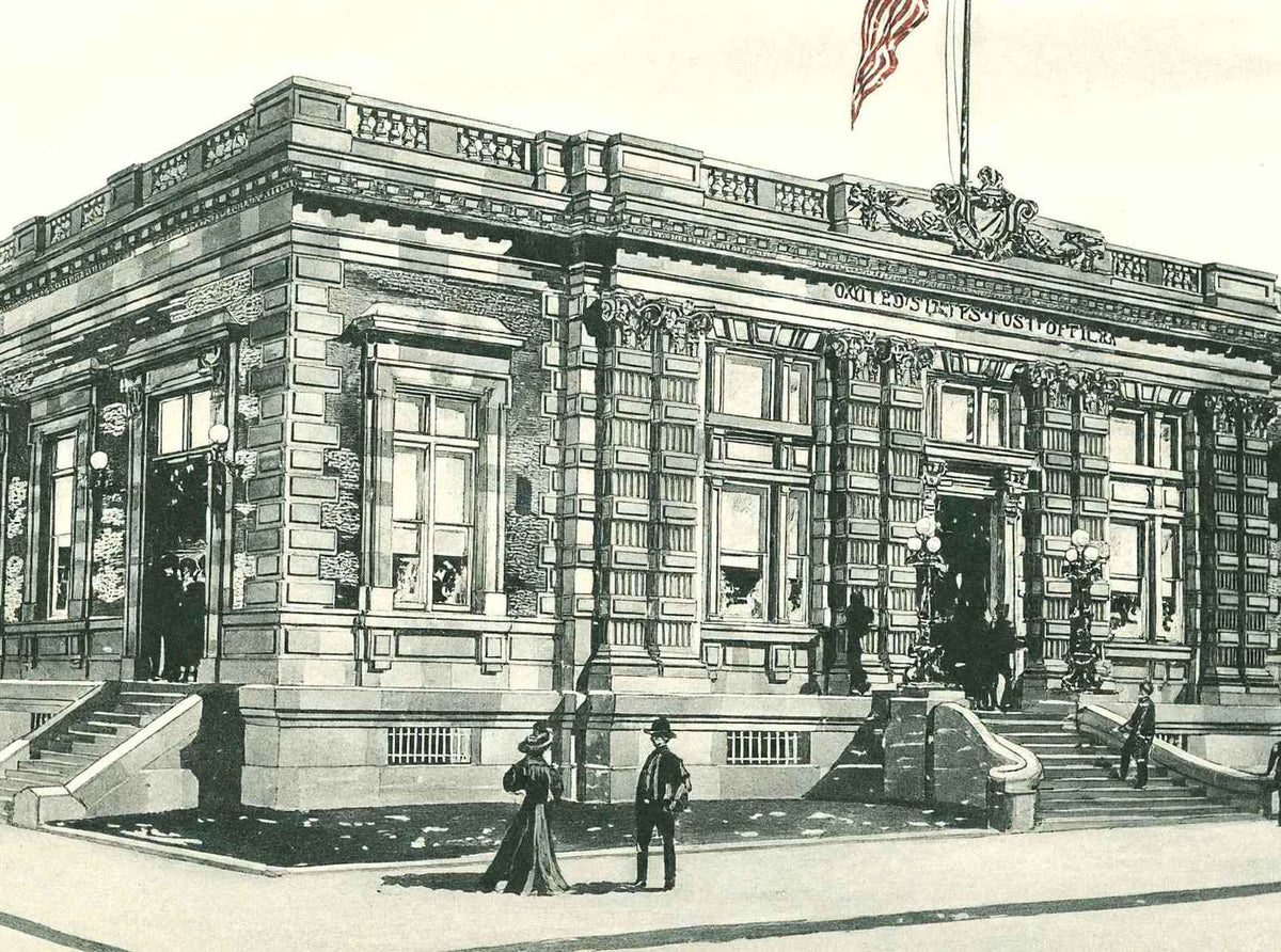 Post Office Champaign Illinois in 1905 Vintage Print (7 Sizes) - Retouched
