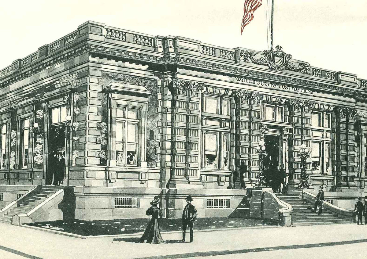 Post Office Champaign Illinois in 1905 Vintage Print (7 Sizes) - Retouched