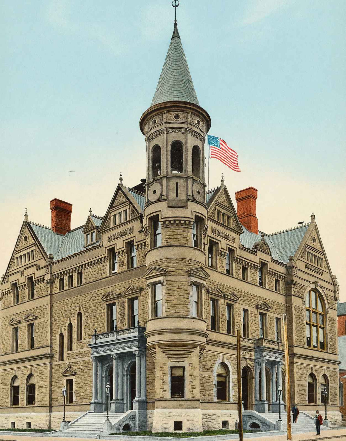 Post Office Fort Wayne in 1909 Vintage Print (7 Sizes) - High Quality