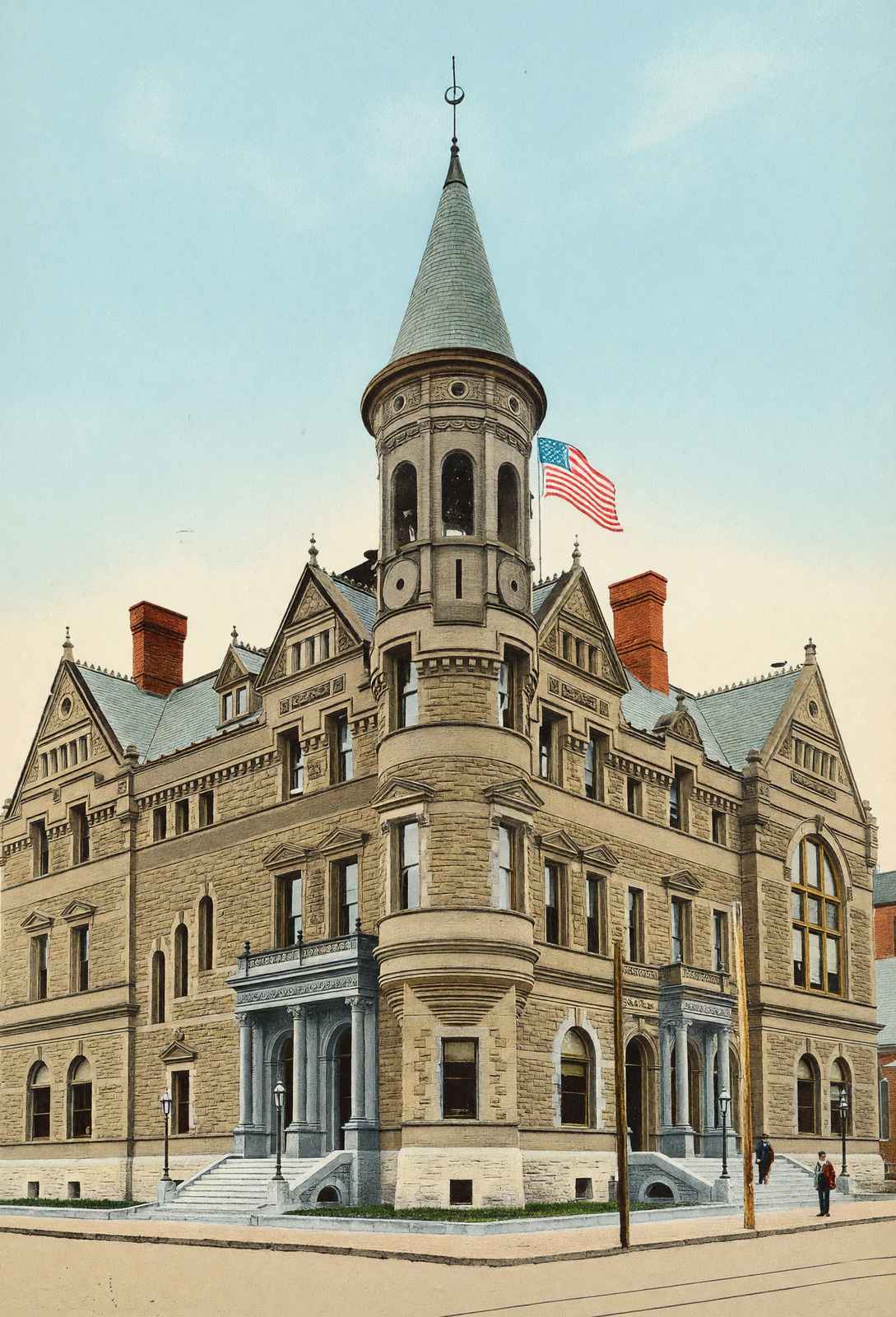 Post Office Fort Wayne in 1909 Vintage Print (7 Sizes) - High Quality