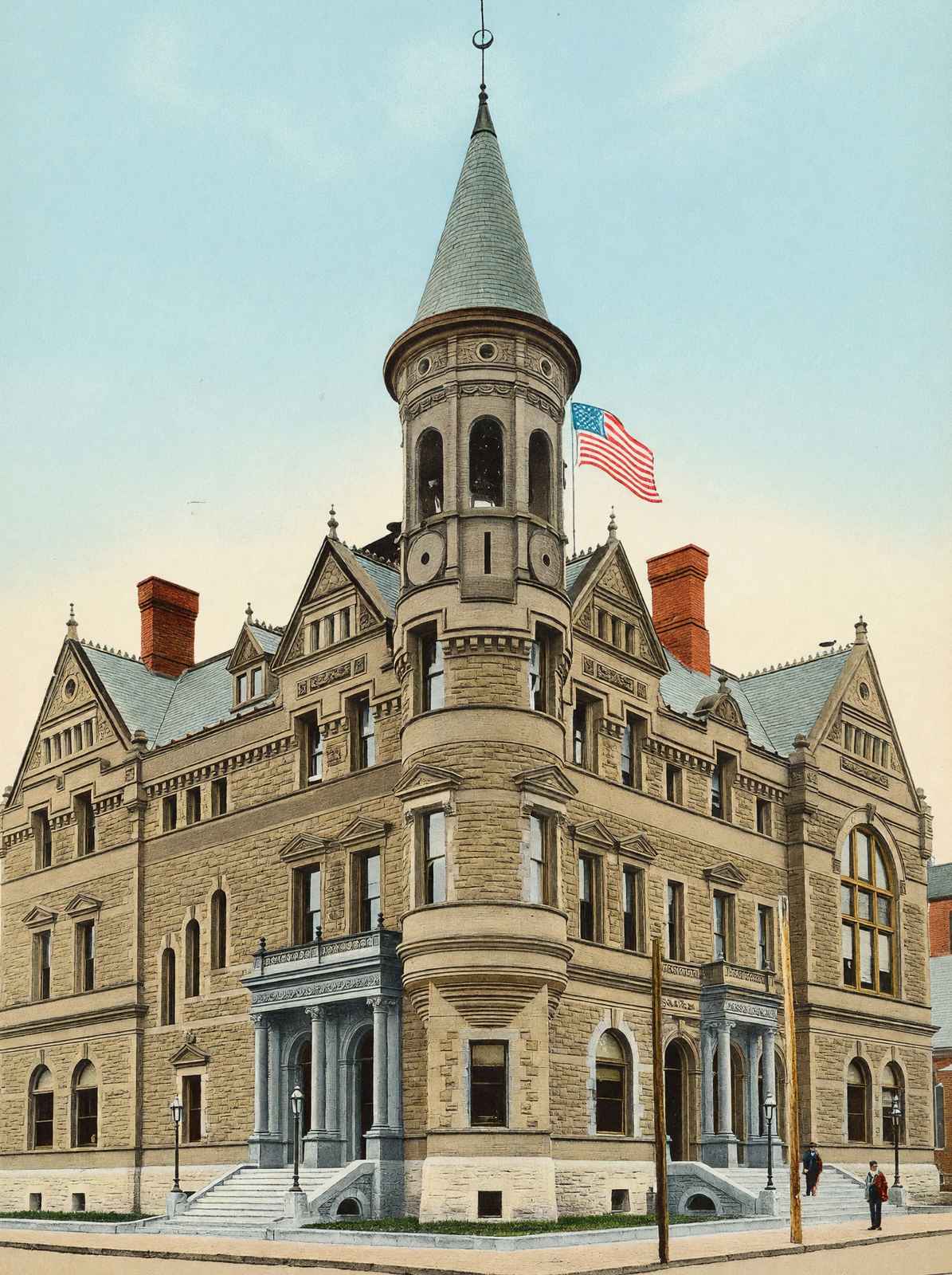 Post Office Fort Wayne in 1909 Vintage Print (7 Sizes) - High Quality