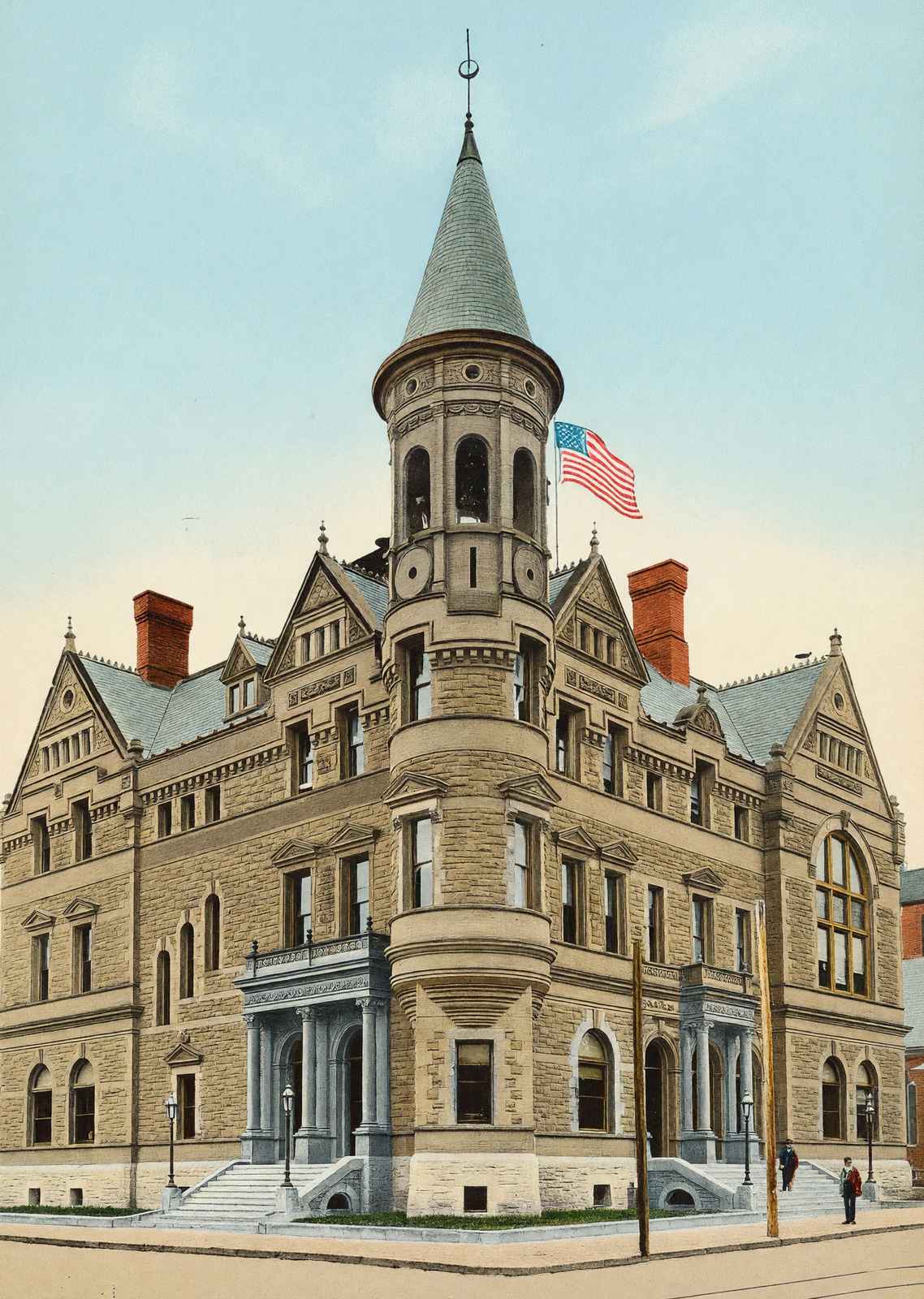Post Office Fort Wayne in 1909 Vintage Print (7 Sizes) - High Quality