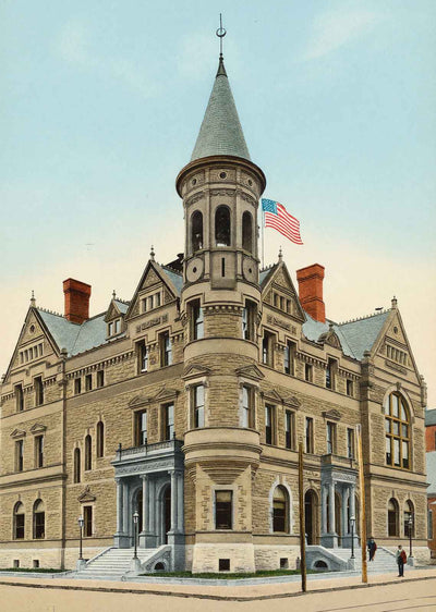 Post Office Fort Wayne in 1909 Vintage Print (7 Sizes) - High Quality