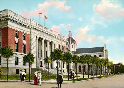 Post Office and Catholic Church Tampa FL in 1905 Vintage Print (7 Sizes)