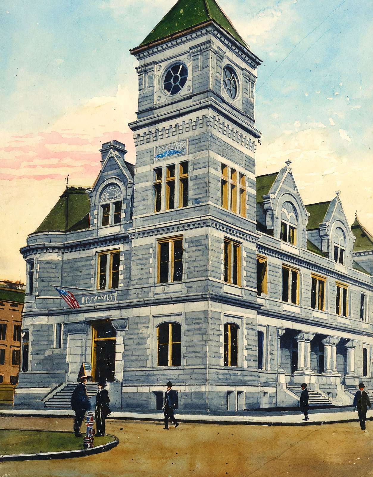 Post Office Manchester NH in 1907 Art Print (7 Sizes) - Premium Quality