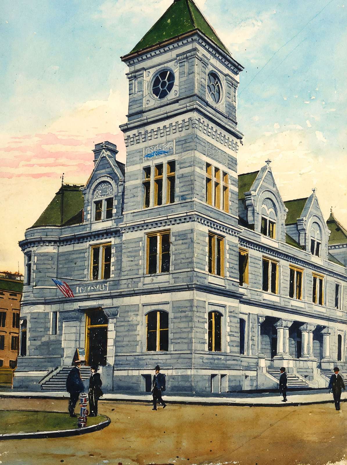 Post Office Manchester NH in 1907 Art Print (7 Sizes) - Premium Quality