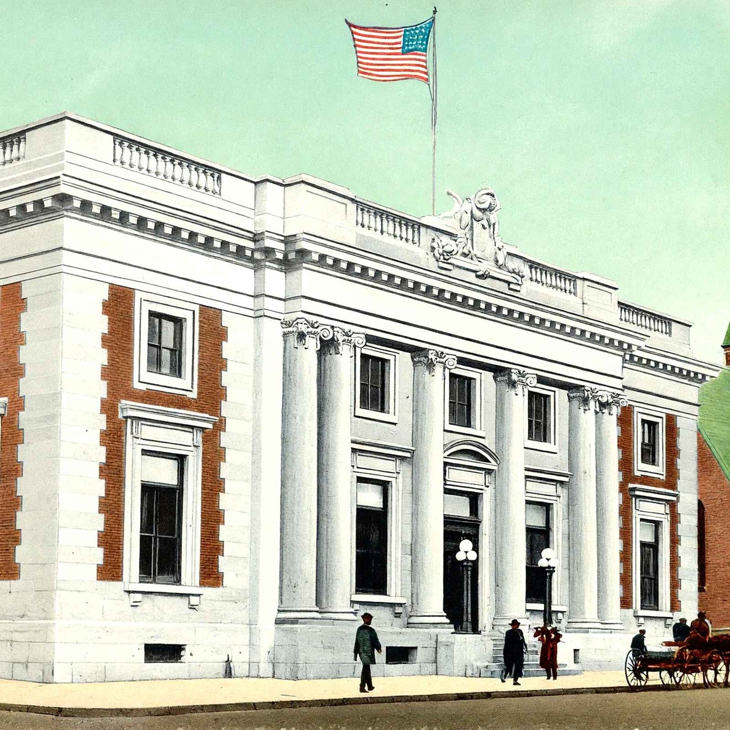 Post Office Waterbury CT in 1907 Vintage Print (7 Sizes) - Premium Print