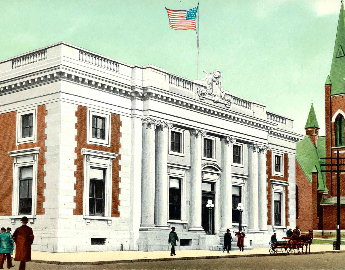 Post Office Waterbury CT in 1907 Vintage Print (7 Sizes) - Premium Print