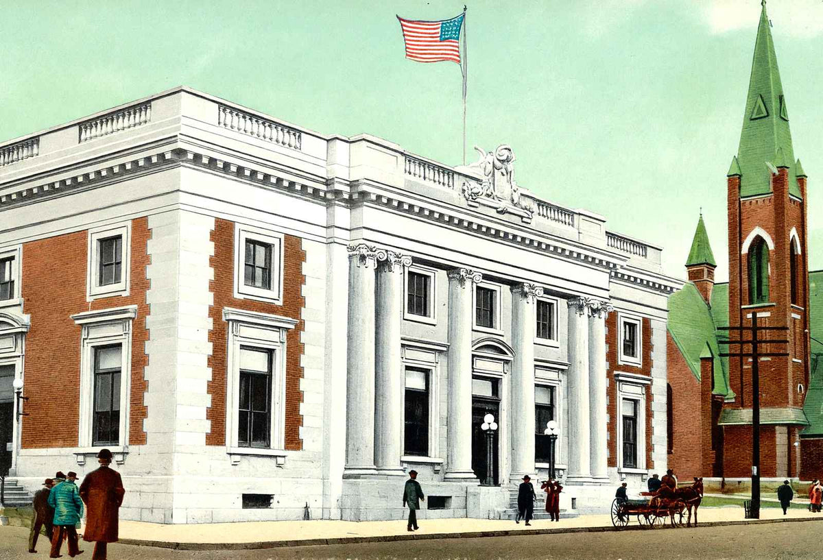 Post Office Waterbury CT in 1907 Vintage Print (7 Sizes) - Premium Print
