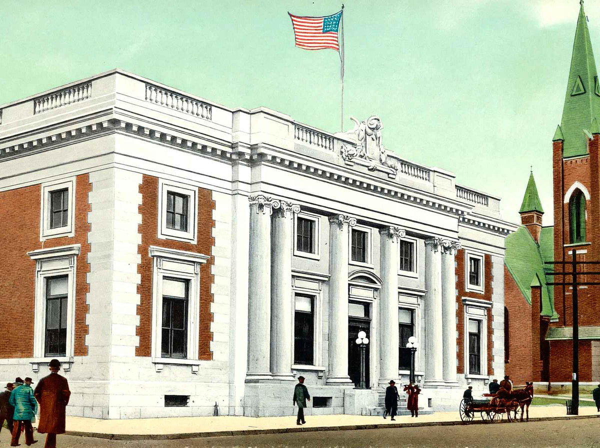 Post Office Waterbury CT in 1907 Vintage Print (7 Sizes) - Premium Print