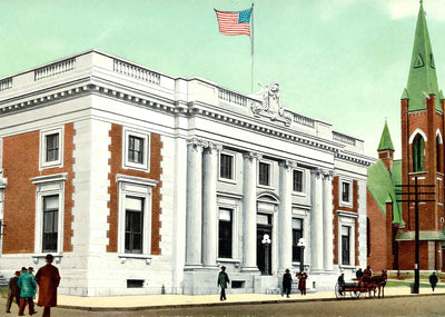 Post Office Waterbury CT in 1907 Vintage Print (7 Sizes) - Premium Print