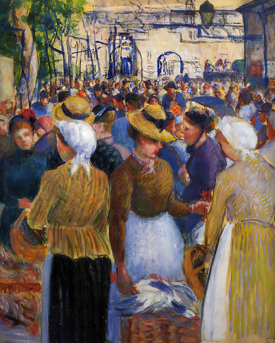 Poultry Market at Gisors Painting by Camille Pissarro 8x10" Art Print - Restored