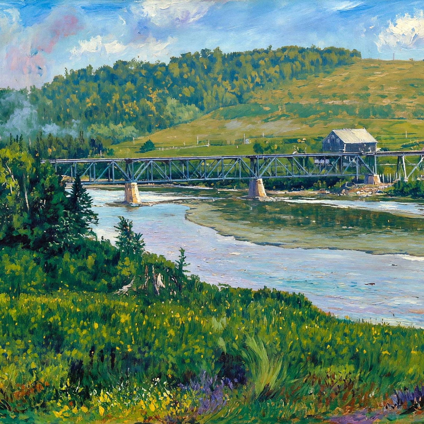 Bangor & Aroostook Railroad Bridge Presque Isle Maine in 1905 Art Print
