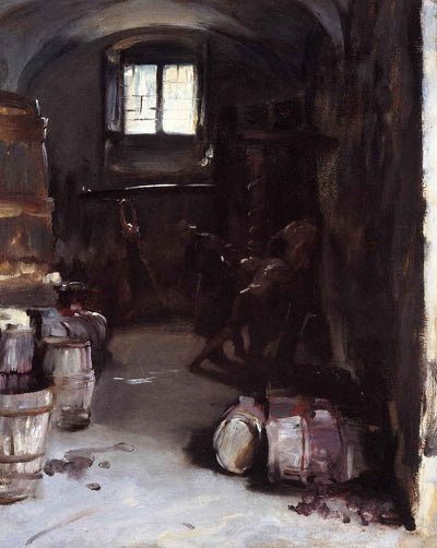 Pressing the Grapes Florentine Wine Cellar painting by John Singer Sargent (1882)