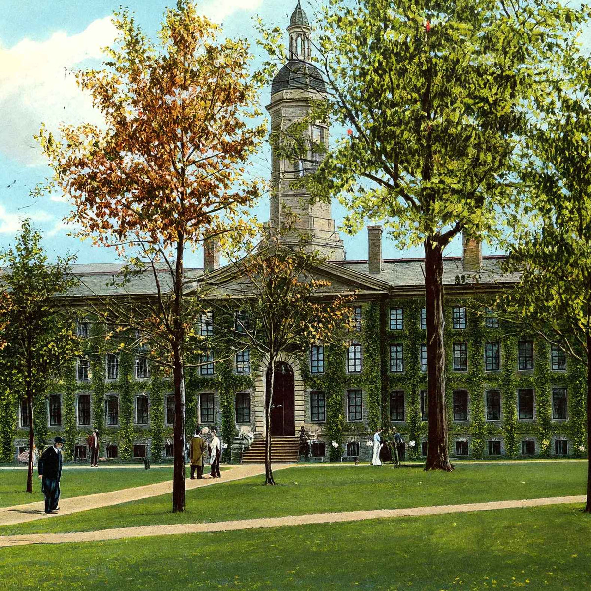 Princeton University Nassau Hall in 1910 Vintage Print (7 Sizes) - Reproduction