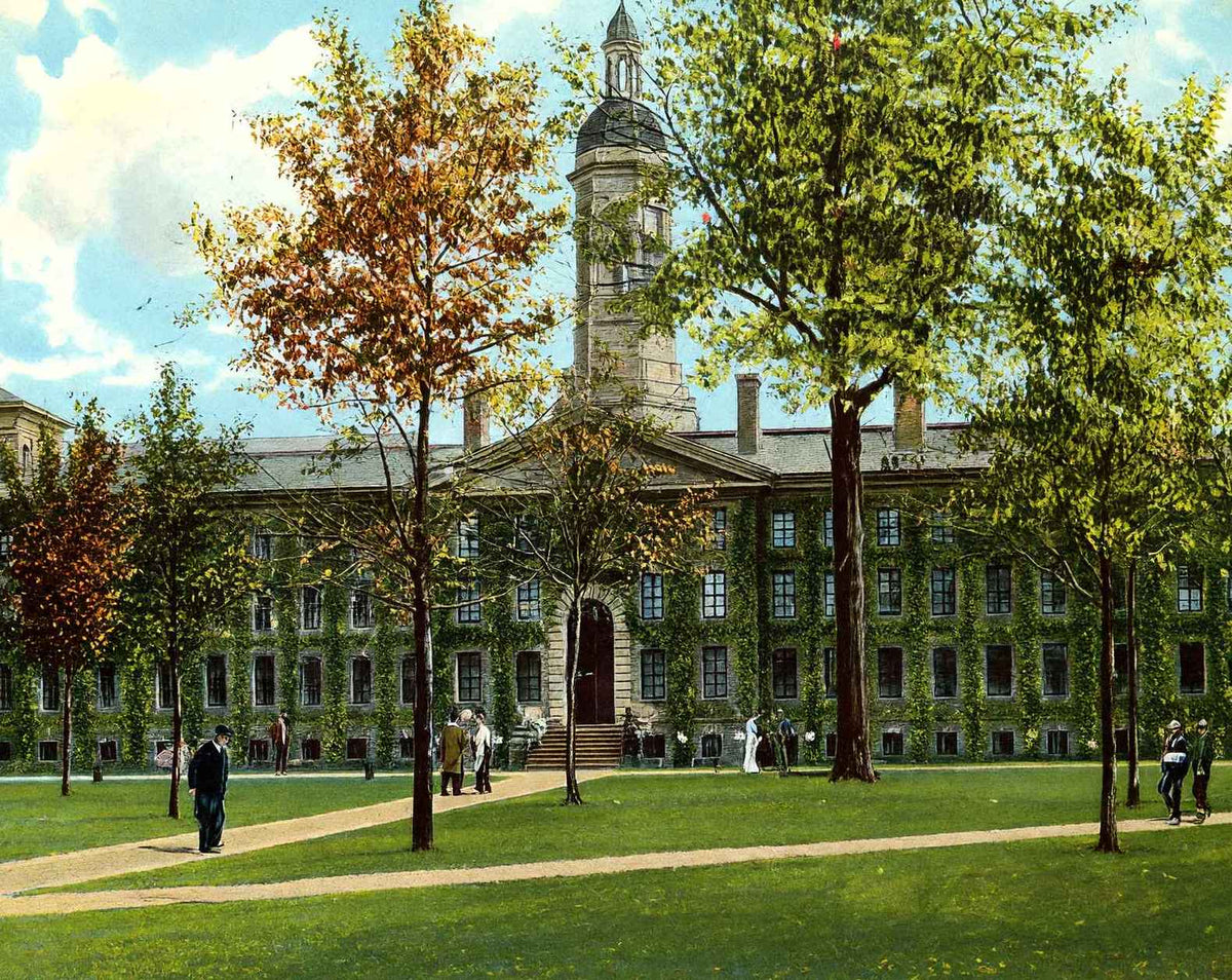 Princeton University Nassau Hall in 1910 vintage print
