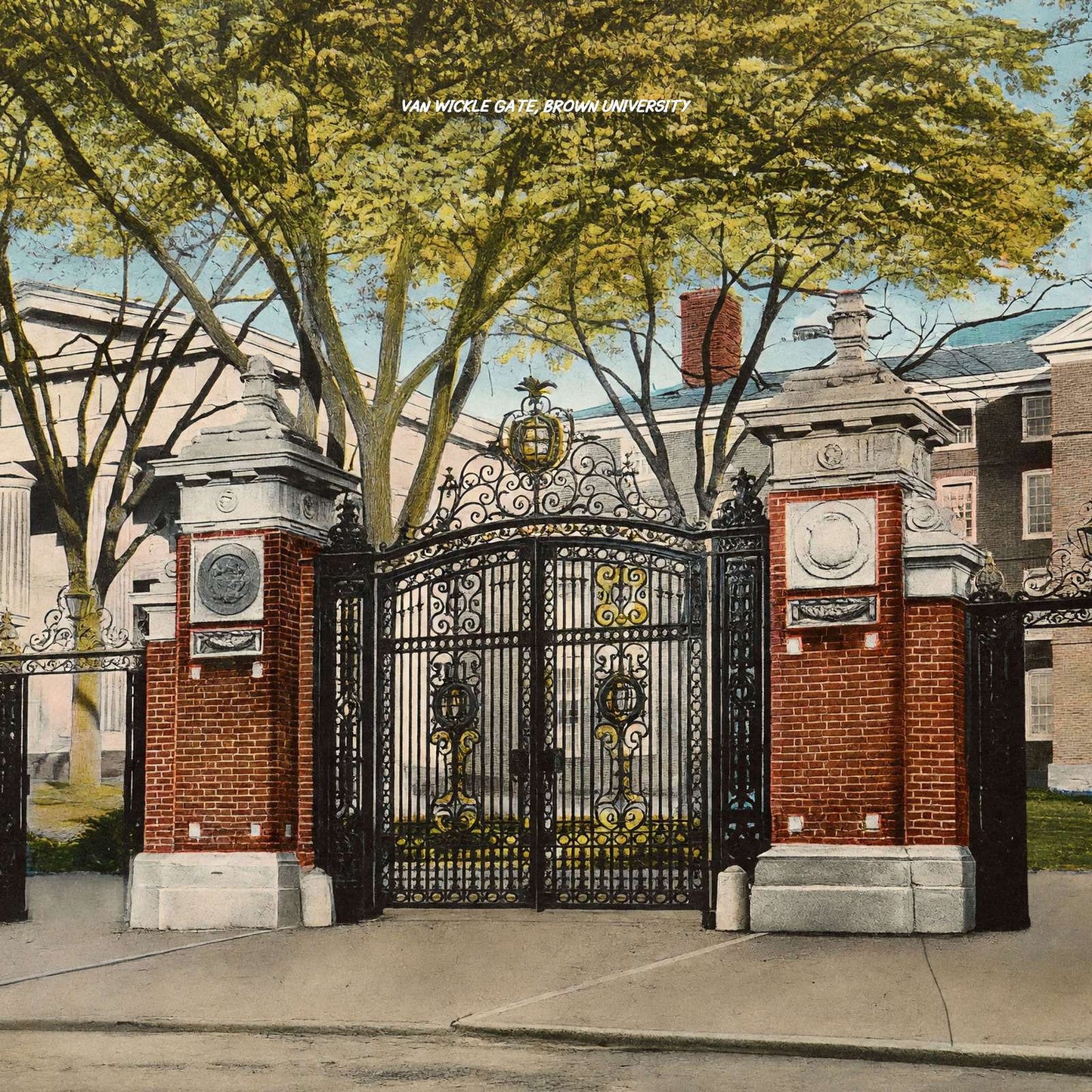 Van Wickle Gate Brown University Providence RI in 1908 Vintage Print