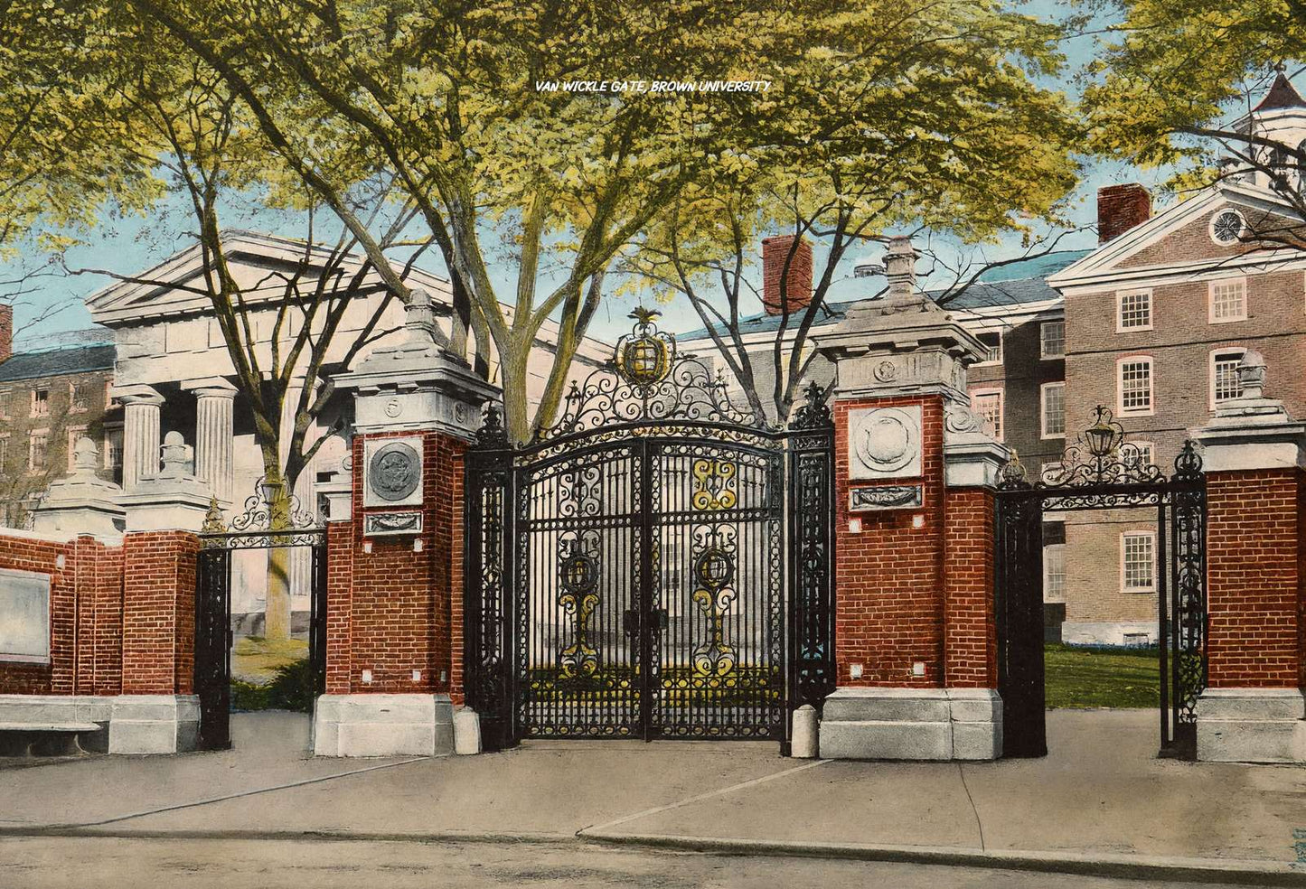 Van Wickle Gate Brown University Providence RI in 1908 Vintage Print