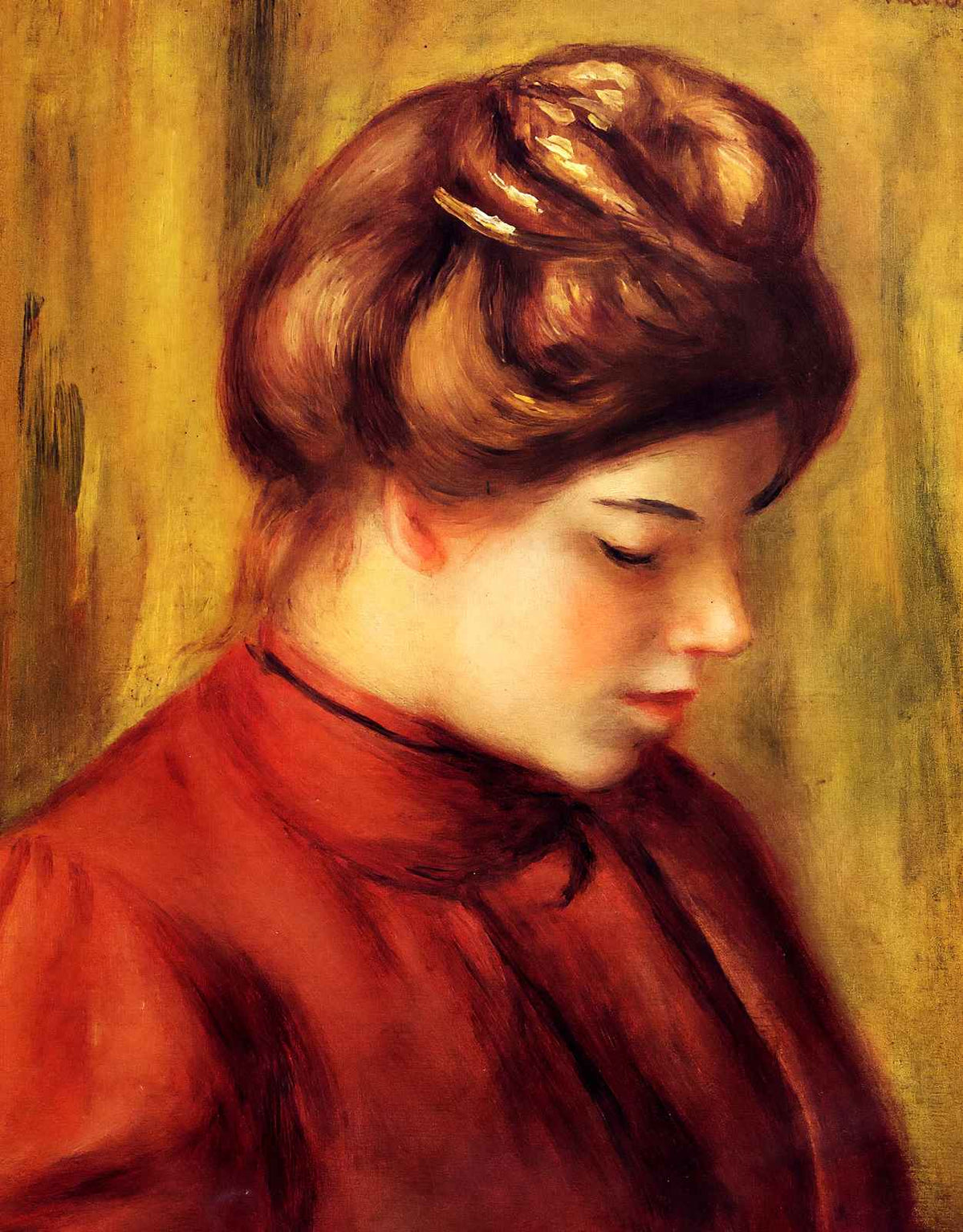 Profile of a Woman in a Red Blouse Art Print 1897 by Renoir (6 Sizes)