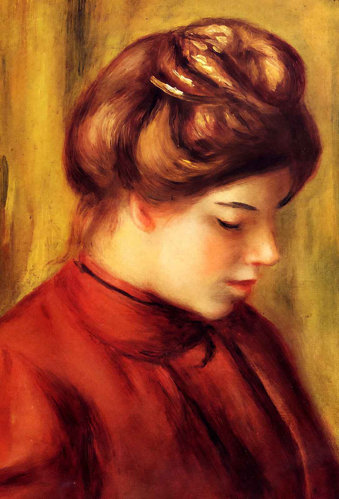 Profile of a Woman in a Red Blouse Art Print 1897 by Renoir (6 Sizes)