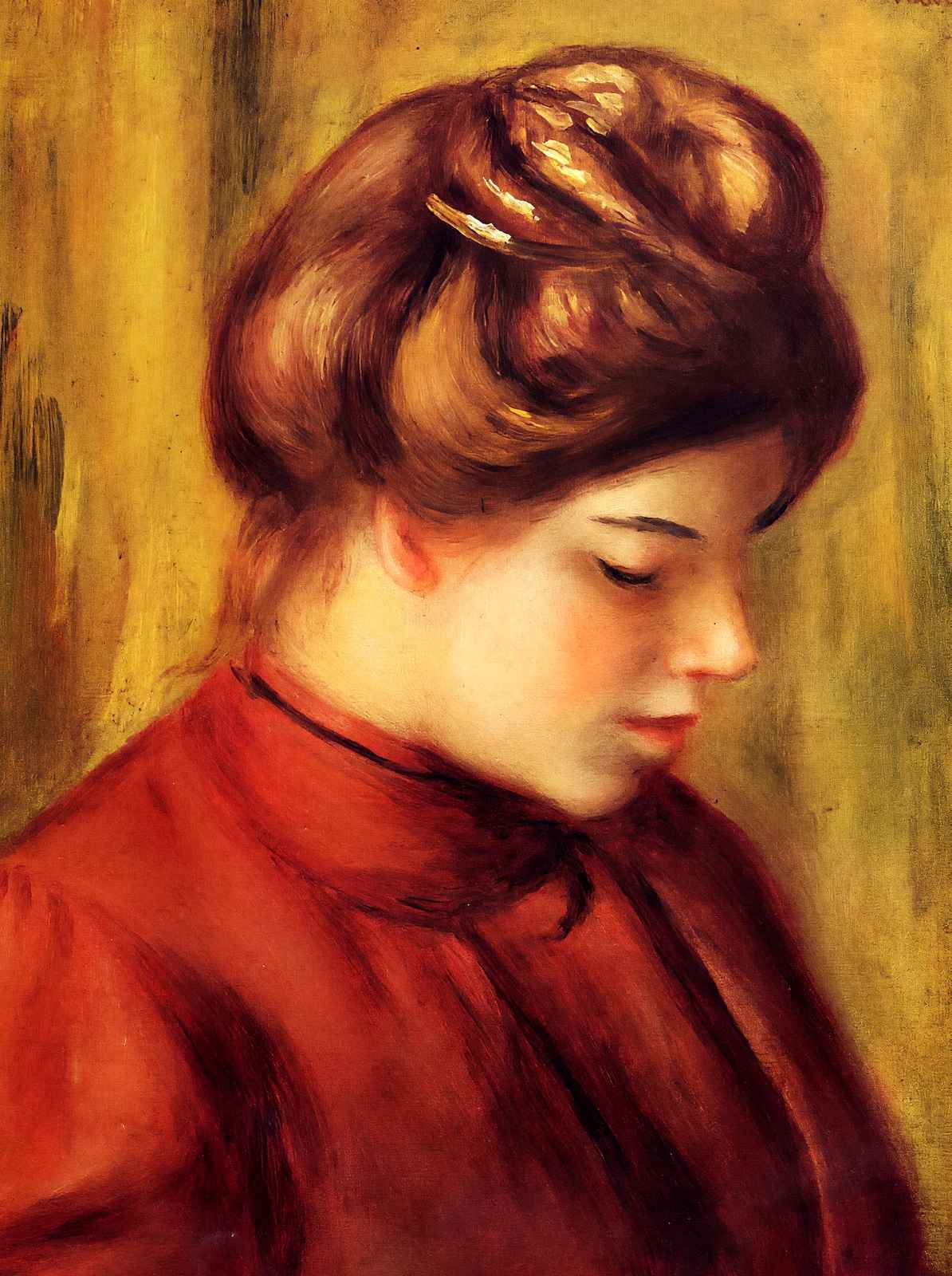 Profile of a Woman in a Red Blouse Art Print 1897 by Renoir (6 Sizes)