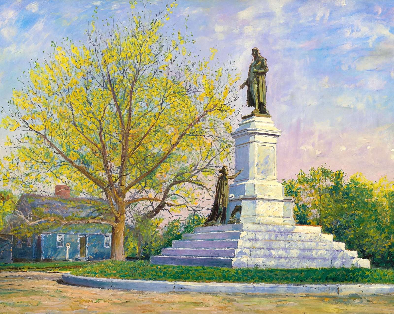 Roger Williams Statue and Betsy Williams Cottage art print