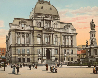 City Hall and Soldiers Monument in 1904 vintage print