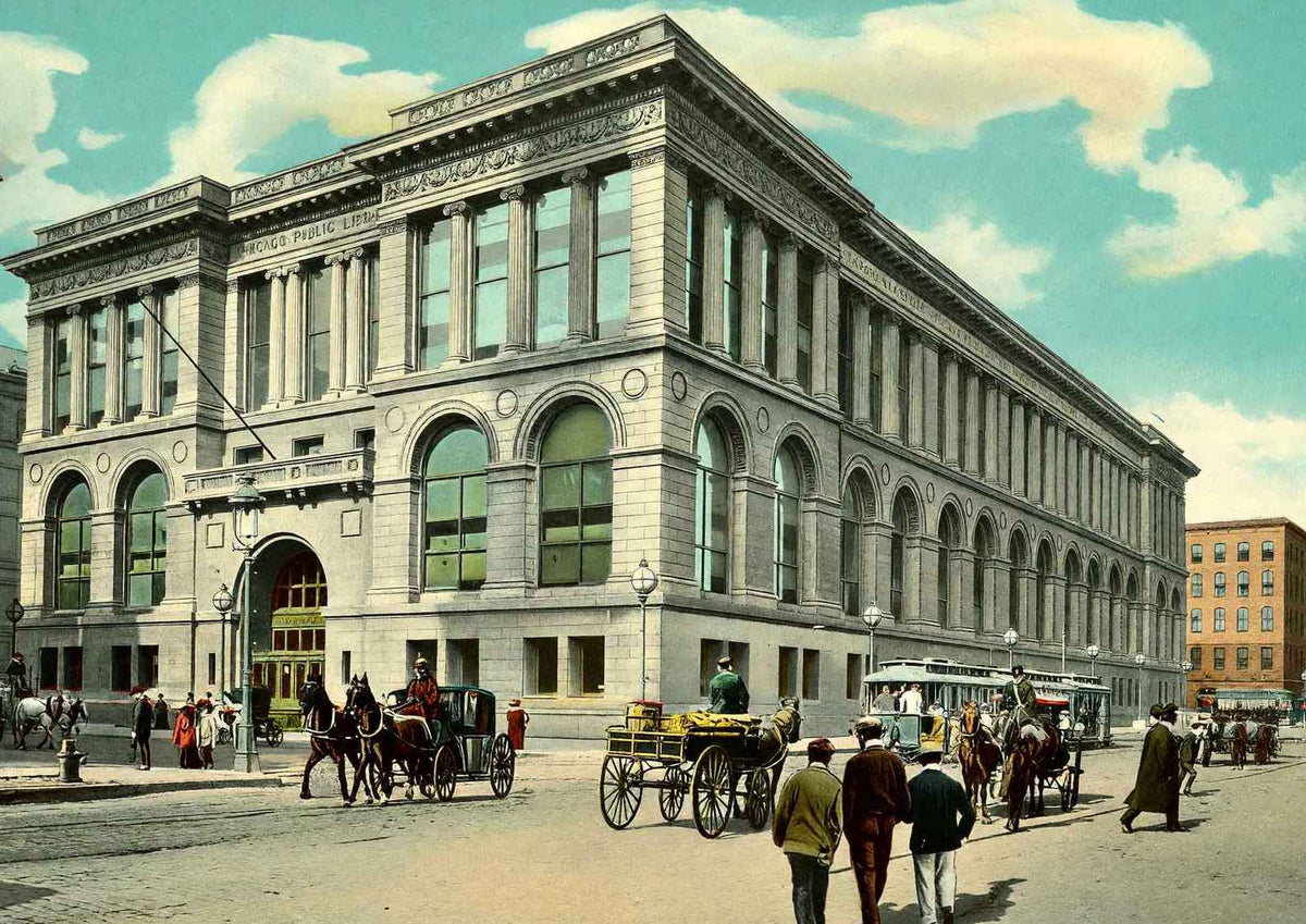 Public Library Chicago in 1905 Vintage Print (7 Sizes) - Restored
