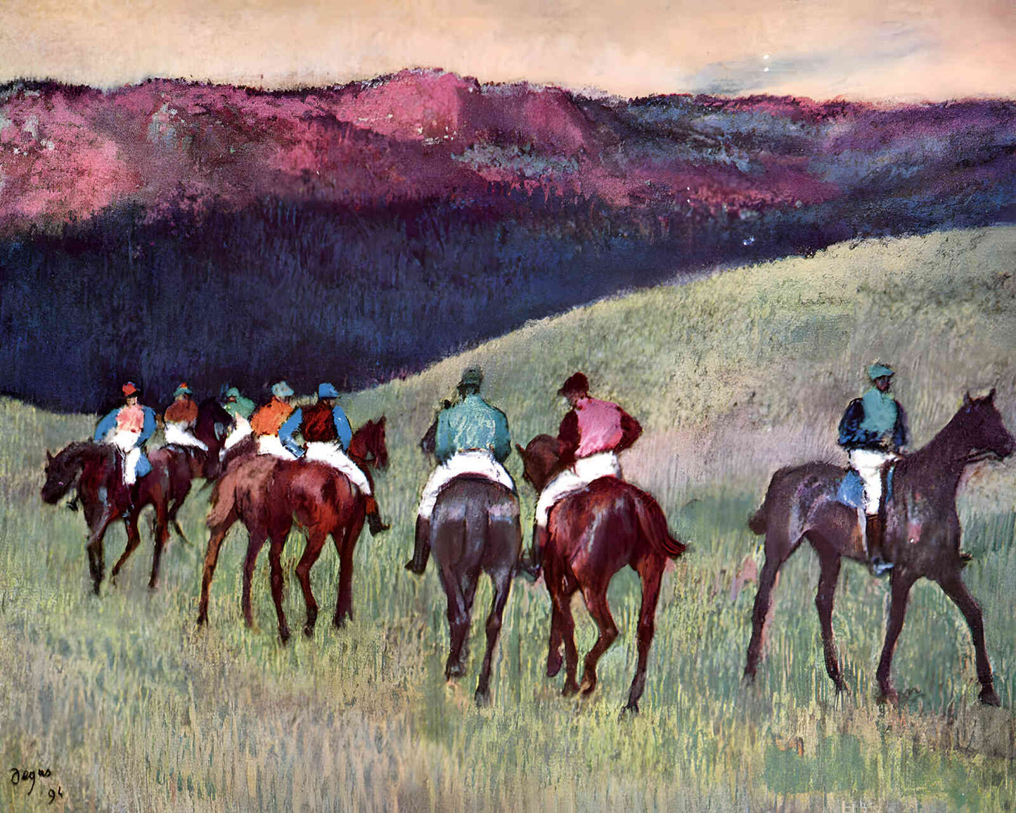 Racehorses in a Landscape 1894 Painting by Edgar Degas 8x10" Art Print