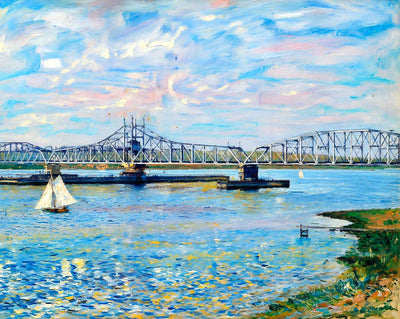 Railroad Bridge in New London in 1908 art print