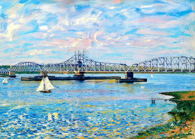 Railroad Bridge New London CT in 1908 Painting Print (7 Sizes) - Reproduction